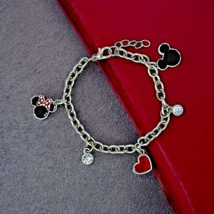 Disney Charm Bracelet Mickey Minnie Mouse Rhinestone Dangle